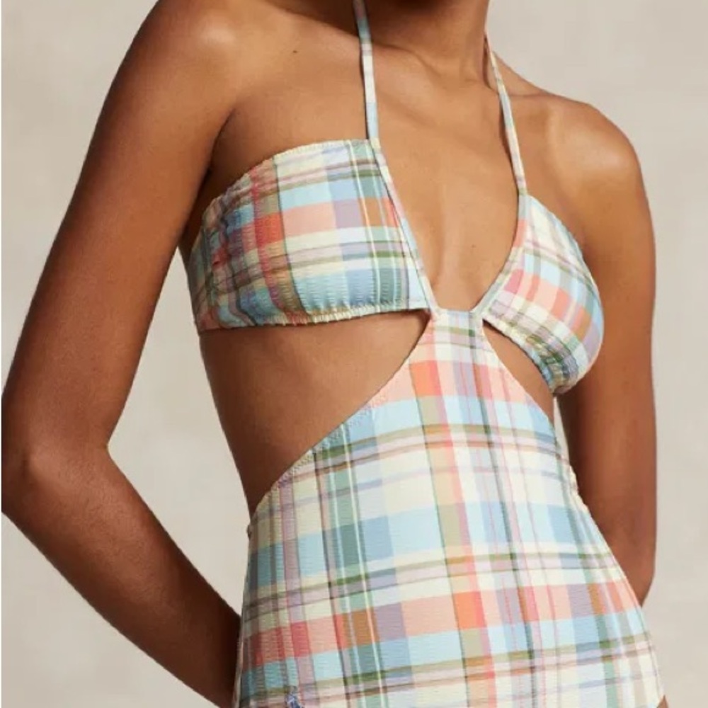 NWOT Polo Ralph Lauren Plaid Cut Out Swimsuit